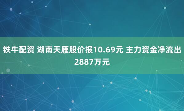 铁牛配资 湖南天雁股价报10.69元 主力资金净流出2887万元